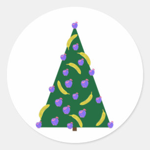 Pop Art Christmas Tree with Apples and Bananas Classic Round Sticker