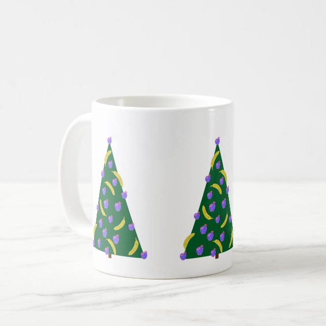 Pop Art Christmas Tree with Apples and Bananas  Coffee Mug (Front Left)