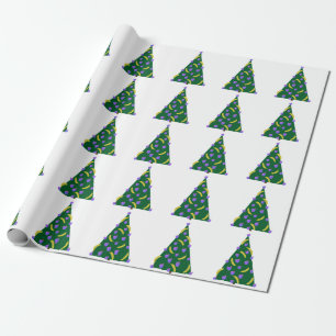 Pop Art Christmas Tree with Apples and Bananas  Wrapping Paper