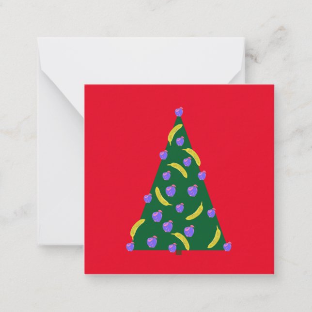Pop Art Christmas Tree with Apples & Bananas Red Card (Front)