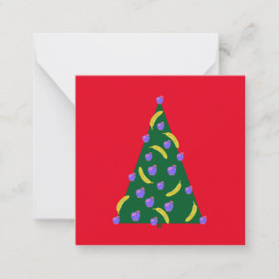 Pop Art Christmas Tree with Apples & Bananas Red Card