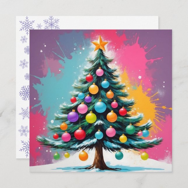 Pop Art Christmas with Splashes of Colours Holiday Card (Front/Back)