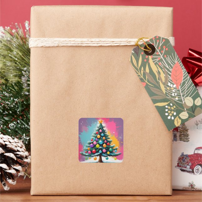 Pop Art Christmas with Splashes of Colours Square Sticker (Holiday)