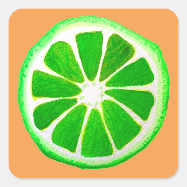 Pop art citrus lime fruit original watercolour square sticker (Front)