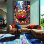 Pop Art City Tram with Neon Reflections Canvas Print<br><div class="desc">Ride through the vibrant energy of the city with this bold pop art featuring a retro tram surrounded by neon-lit streets. The electrifying colours and reflections create a dynamic and lively composition, perfect for fans of pop art, urban enthusiasts, and those seeking colourful and modern decor. Add a splash of...</div>