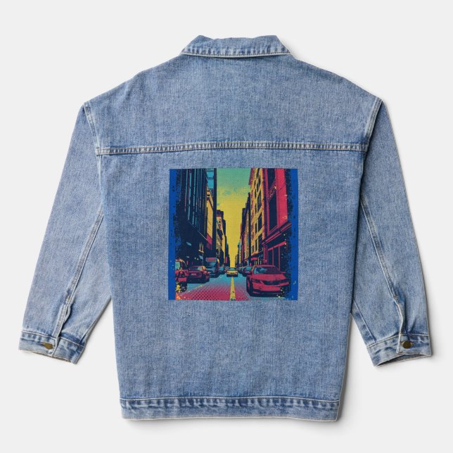 Pop Art City Vibes Denim Jacket (Back)