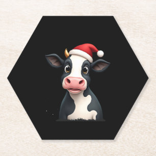 Pop Art Colorful Cow Christmas T-Shirt (1) Paper Coaster