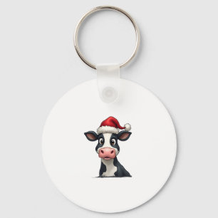 Pop Art Colorful Cow Christmas T-Shirt (2) Key Ring