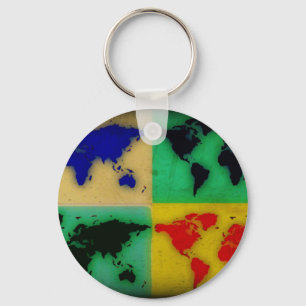 pop art colour world map key ring