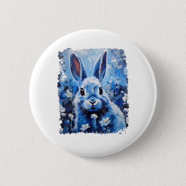 Pop Art Colourful Bunny Rabbit Blue  6 Cm Round Badge (Front)