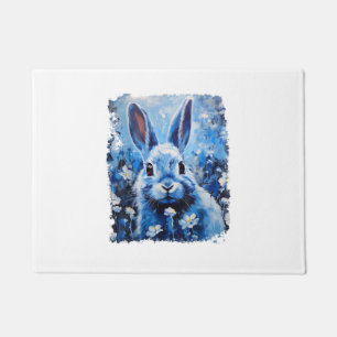 Pop Art Colourful Bunny Rabbit Blue Doormat