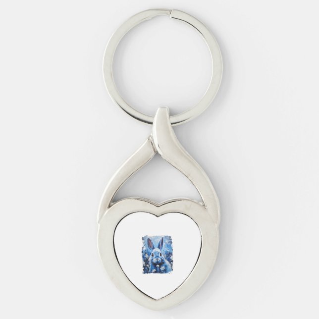 Pop Art Colourful Bunny Rabbit Blue  Key Ring (Front)
