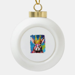 Pop Art Colourful Bunny Rabbit King Queen Ceramic Ball Christmas Ornament