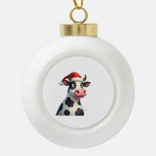 Pop Art Colourful Cow Christmas T-Shirt (1) Ceramic Ball Christmas Ornament