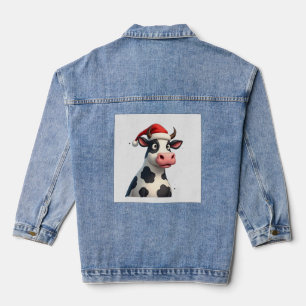 Pop Art Colourful Cow Christmas T-Shirt (1) Denim Jacket