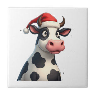 Pop Art Colourful Cow Christmas T-Shirt (1) Tile
