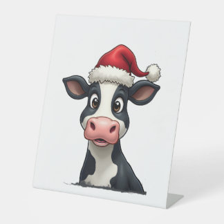 Pop Art Colourful Cow Christmas T-Shirt (2) Pedestal Sign