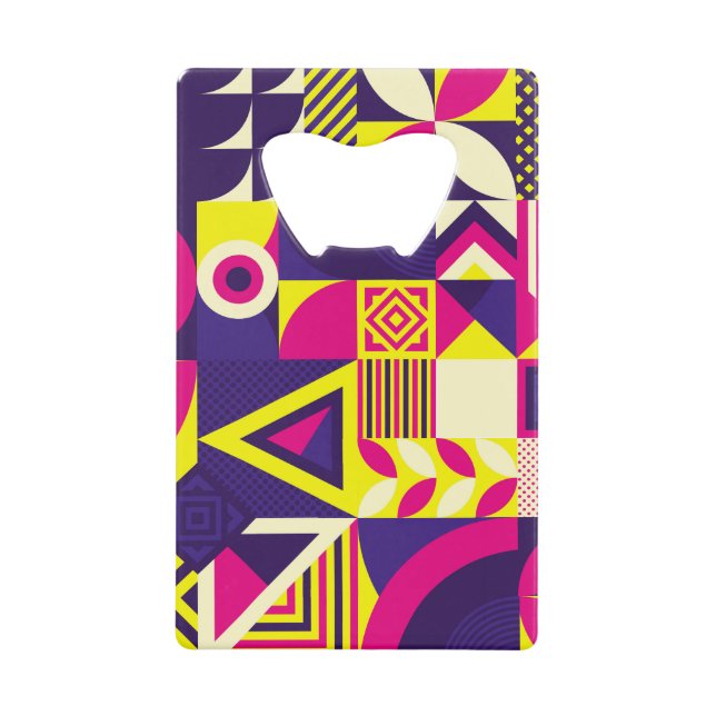 Pop art, colourful geometric shapes. (Front)