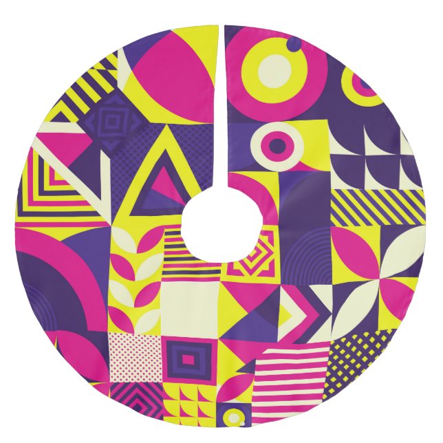 Pop art, colourful geometric shapes. brushed polyester tree skirt (Front)