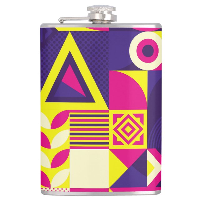 Pop art, colourful geometric shapes. hip flask (Front)
