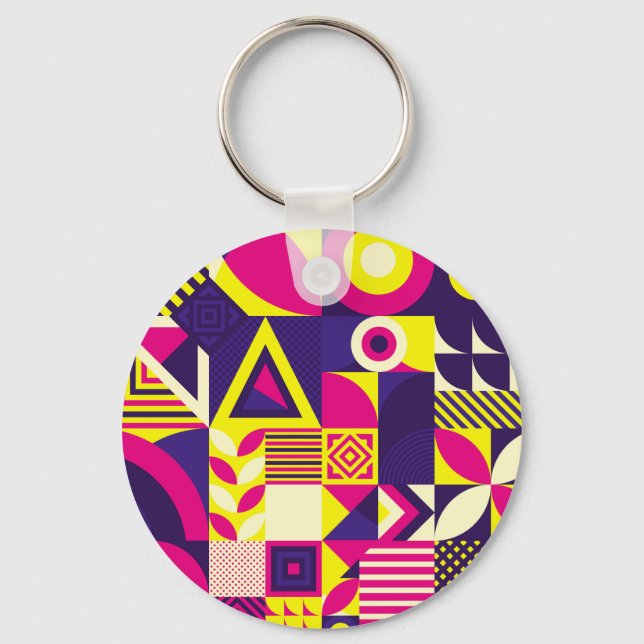 Pop art, colourful geometric shapes. key ring (Front)