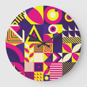 Pop art, colourful geometric shapes. large clock