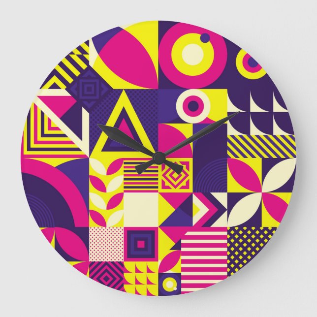 Pop art, colourful geometric shapes. large clock (Front)