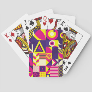 Pop art, colourful geometric shapes. playing cards