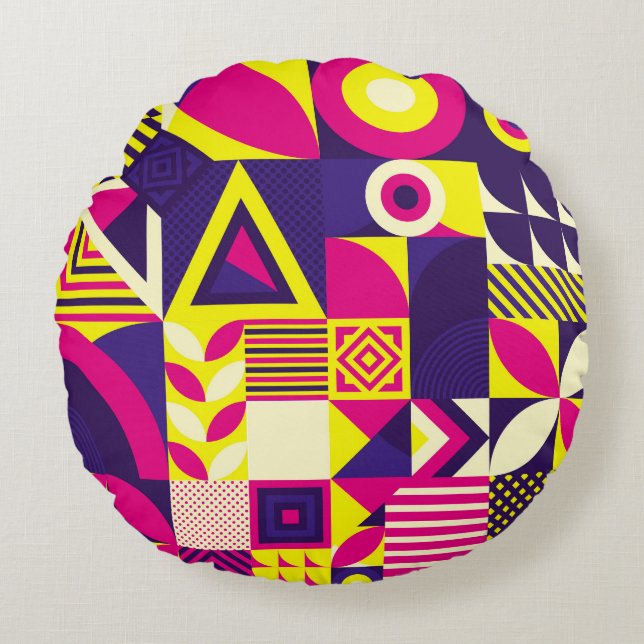 Pop art, colourful geometric shapes. round cushion (Front)