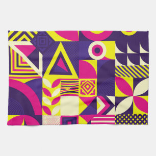 Pop art, colourful geometric shapes. tea towel