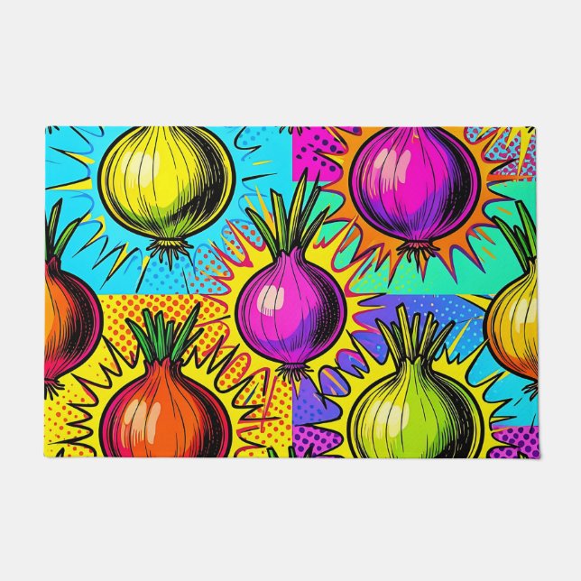 Pop Art Colourful Onions Doormat (Front)
