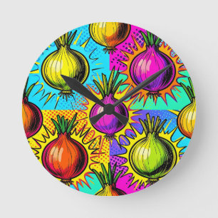 Pop Art Colourful Onions Round Clock