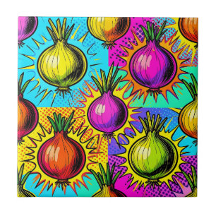 Pop Art Colourful Onions Tile