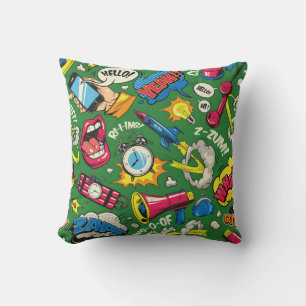 Pop art colourful seamless pattern with comic spee cushion