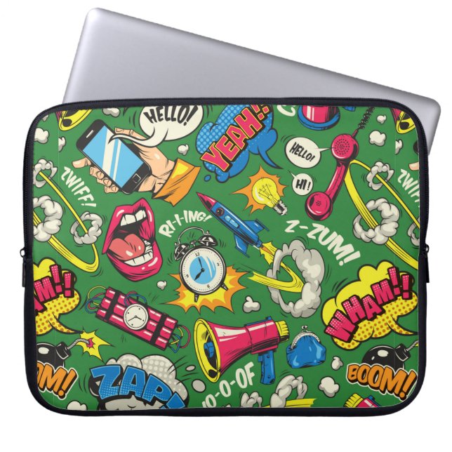 Pop art colourful seamless pattern with comic spee laptop sleeve (Front)