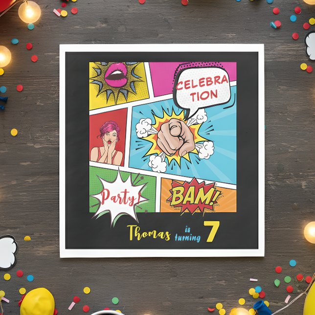 Pop art comic birthday napkin (Creator Uploaded)