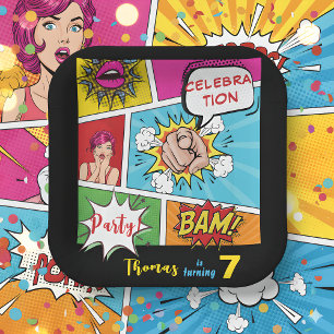 Pop art comic birthday paper plate