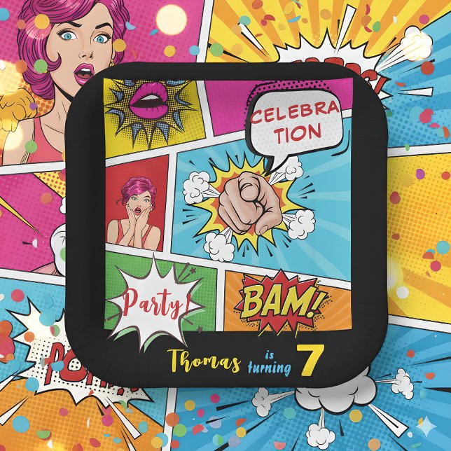Pop art comic birthday paper plate (Creator Uploaded)