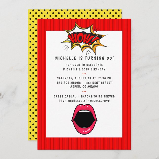 Pop Art Comic Birthday Party Invitation (Front/Back)