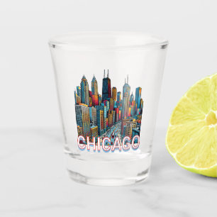 Pop art Comic Book Chicago, Illinois Skyline Shot Glass