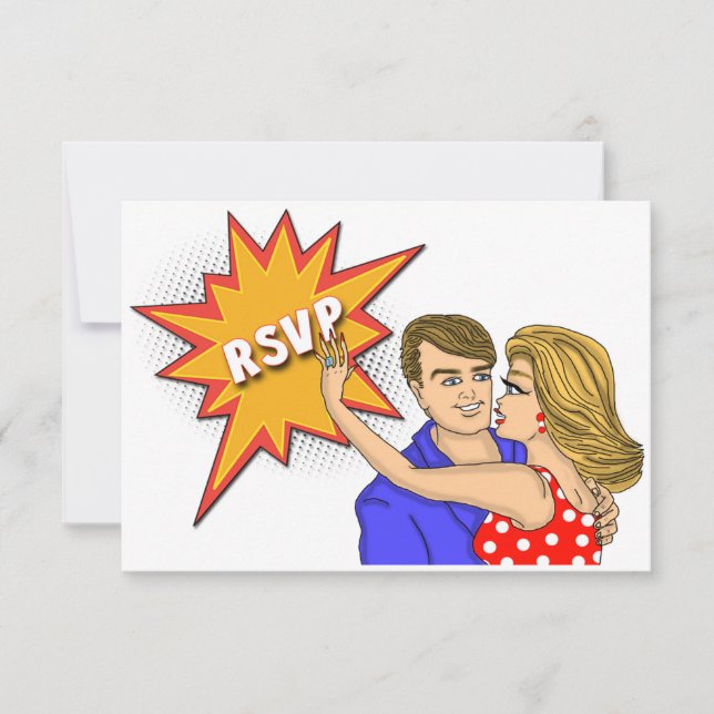 Pop Art Comic Book Cover Wedding Response Card (Front)