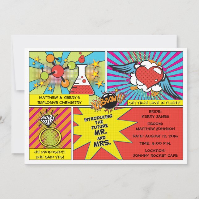 Pop Art Comic Book Engagement Party Invitation (Front)