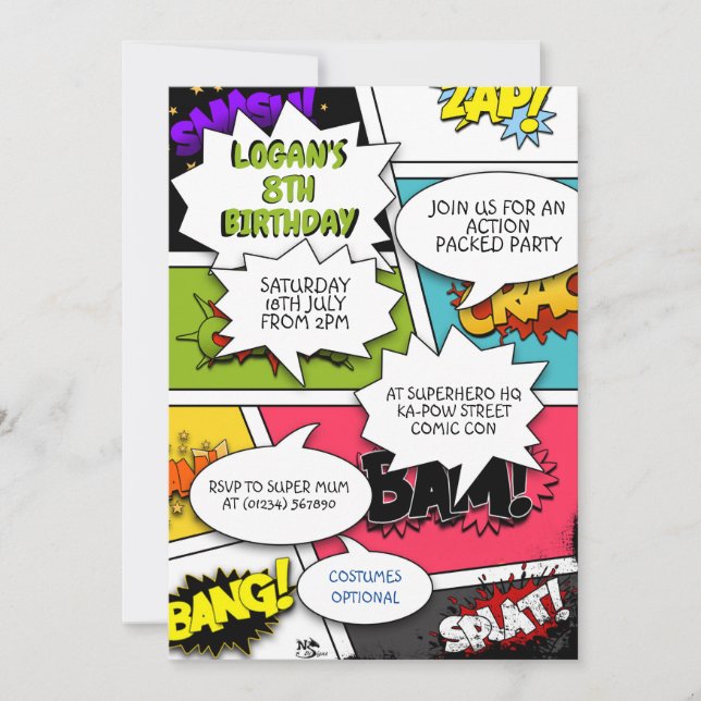 Pop Art Comic Book Party Invitations (Front)