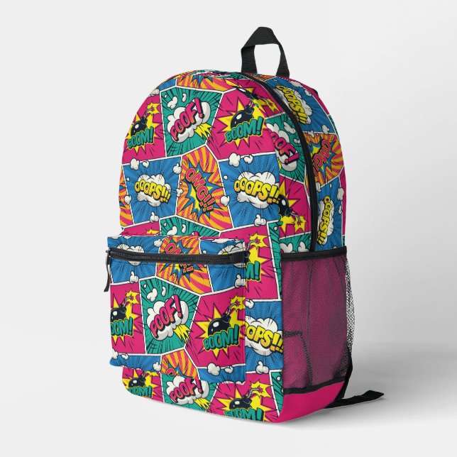 Pop Art Comic Book Printed Backpack (Back Corner Right)