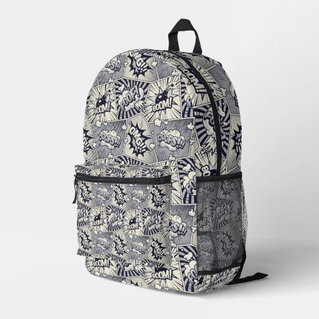 Pop Art Comic Book Printed Backpack (Back Corner Right)