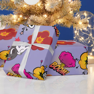 Pop Art Comic Boom Ouch lavender Gift Wrap Sheet