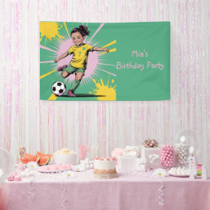 Pop Art Comic Girls Soccer Birthday Party  Banner