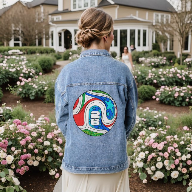 Pop Art Comic Graphic Twenty Six Soccer Star Denim Jacket (Wedding Back)