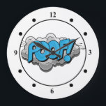 Pop Art Comic Poof! Large Clock<br><div class="desc">This retro comic style Poof! is perfect for any super hero collector or fan boy. The bright graphics have hard lines & bold colouring.</div>