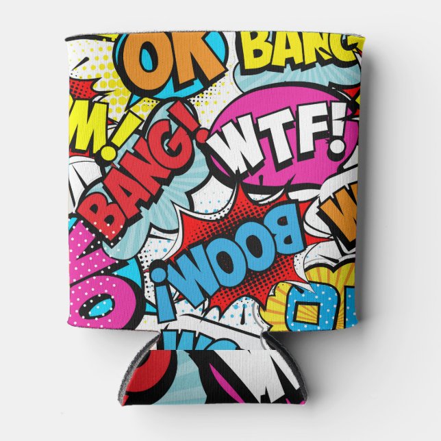 Pop Art Comic: Retro Seamless Pattern Can Cooler (Front)